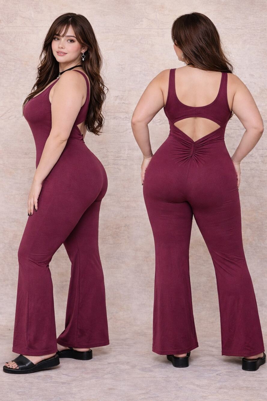 Dokotoo Burgundy Jumpsuit XL NWT Cutout Wide Leg Stretch